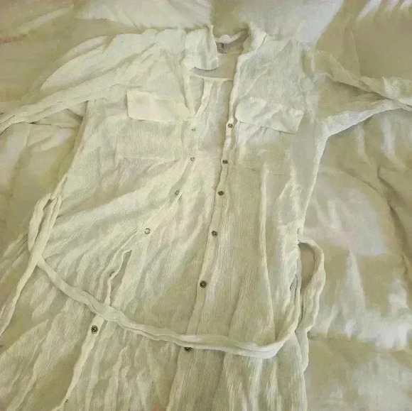 L'AGENCE White Crepe Maxi Dress Side Slit Button Up Sash cream Cardigan duster - Picture 2 of 12